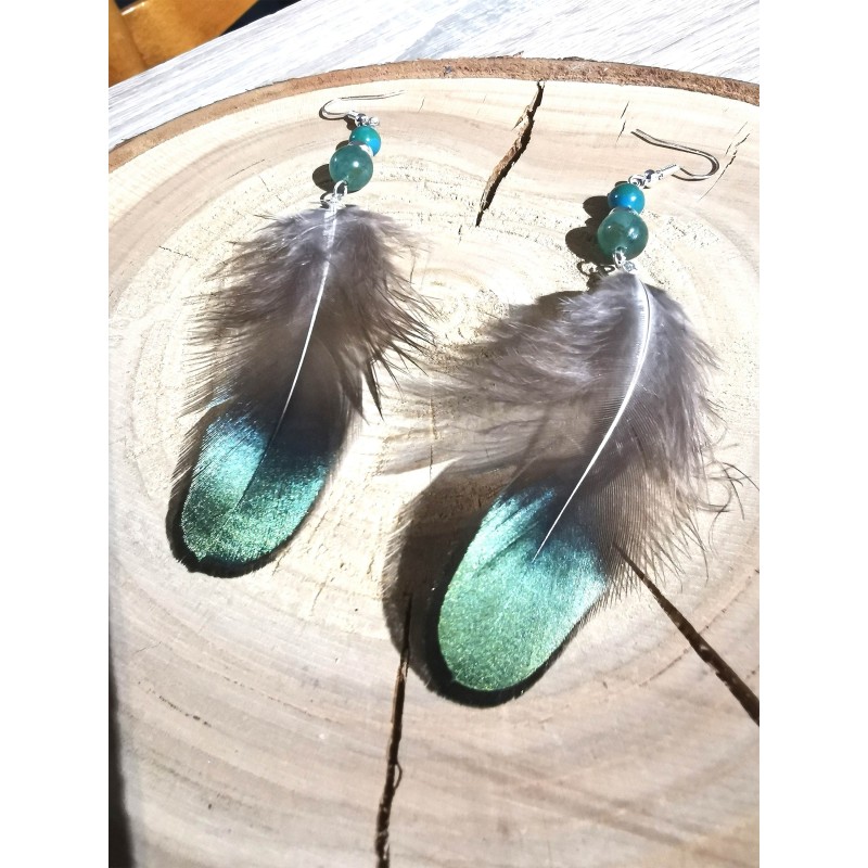 Boucles d'oreilles plumes vertes